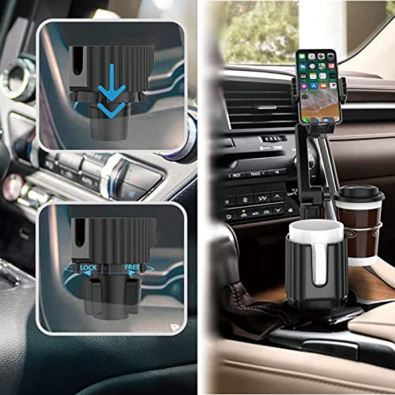 Pletmin 자동차 컵 홀더 휴대폰 마운트: SUV용 음료 확장 컵 홀더가 포함된 범용 자동 휴대폰 스탠드 | 자동차 | iPhone, Samsung 및 기타 Android 스마트폰과 호환 가능 - 블랙