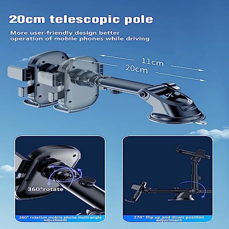 범용 휴대폰 홀더 차량용 [강력 흡입 ] 차량용 폰 홀더 [4-7인치 스마트폰] 차량용 휴대폰 거치대 [대시보드/앞유리/환풍구/] 휴대폰 차량 거치대 [신축 회전식] iPhone 자동차 거치대.
