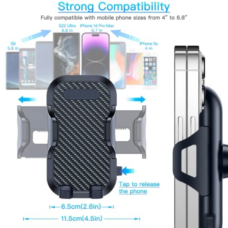 3 in 1 긴 팔 휴대폰 홀더 자동차 마운트 통풍구, 자동차용 흡입 컵 휴대폰 마운트, 자동차 액세서리, 대시보드-앞유리-환풍구에 적합, 조정 가능한 휴대폰 홀더 자동차, 모든 스마트폰과 호환 가능
