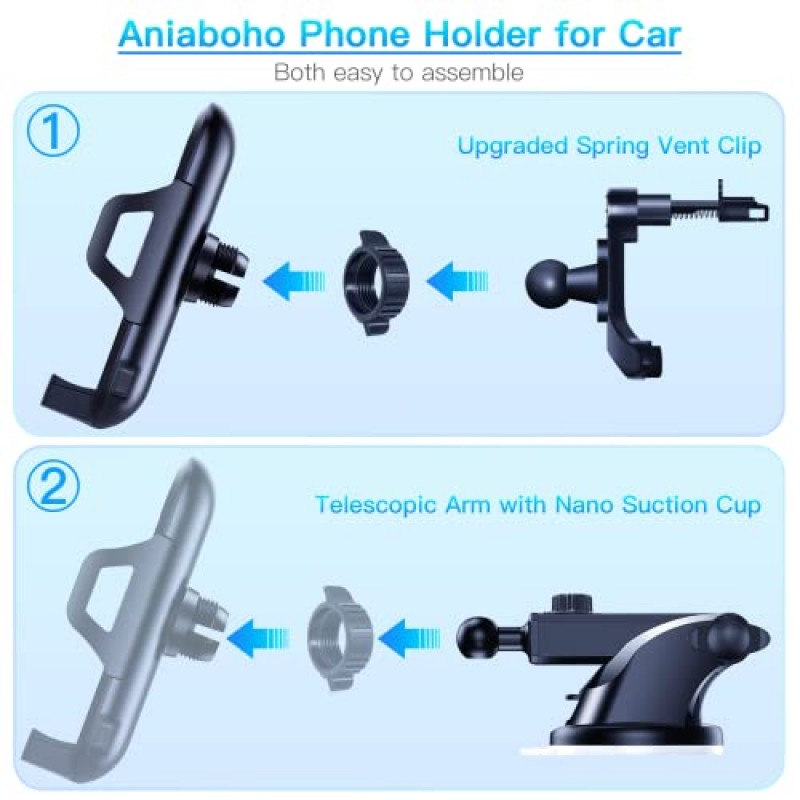 3 in 1 긴 팔 휴대폰 홀더 자동차 마운트 통풍구, 자동차용 흡입 컵 휴대폰 마운트, 자동차 액세서리, 대시보드-앞유리-환풍구에 적합, 조정 가능한 휴대폰 홀더 자동차, 모든 스마트폰과 호환 가능