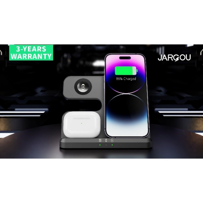 JARGOU 3 in 1 무선 충전 스테이션 iPhone 14 13 12 11 Pro Max/X/8 무선 충전기 AirPods 2/3/Pro/Pro 2용 Apple Watch용 다중 장치용 충전 스테이션