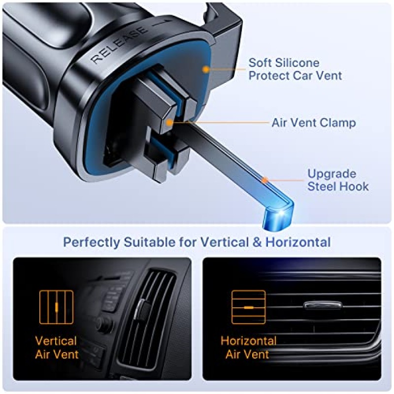 LOTUNY 자동차용 자동차 통풍구 휴대폰 마운트, [100% 절대로 떨어지지 않음] iPhone 14 13 12 Pro Max, Samsung Galaxy S22 모든 휴대폰에 적합한 업그레이드된 공기 휴대폰 홀더 자동차