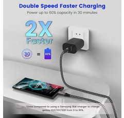 S23 S22 S21 초고속 충전기 유형 C, EASDMN 25W PD/PPS USB C 고속 벽 충전기 블록 및 Samsung Galaxy S23/S22/S22 Ultra/S22+/S21/Plus/S20/Note 20/Z Fold용 10FT 초장고속 충전 케이블 3/A53