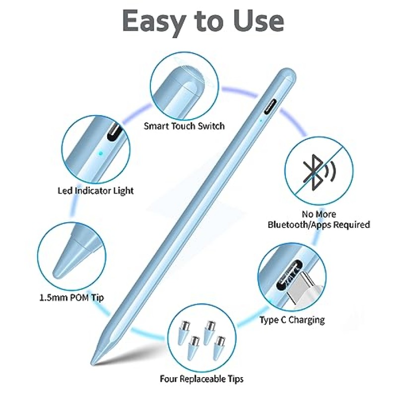터치 스크린용 스타일러스 펜, Android 및 iOS 태블릿/휴대폰과 호환되는 DRYMOKINI 스타일리스트 펜, Apple iPhone/i-Pad/폰 태블릿과 호환되는 충전식 범용 스타일러스 펜슬, 블루