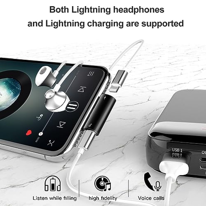 [Apple MFi 인증] 2팩 iPhone Lightning-2 Lightning 어댑터, 듀얼 Lightning AUX + 충전기 어댑터 동글 케이블 분배기 iPhone 14/13/12/11/SE/X/XR/XS/8/7과 호환 통화+충전 지원