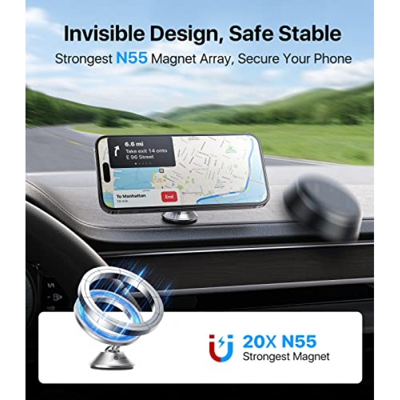 andobil 차량용 자석 휴대폰 홀더 [패션 블링, 인비저블 미니] MagSafe 3 팝 소켓 iPhone 14 Pro Max 13 12 S23 S22 15 등과 호환 가능, 360° 회전 대시보드 마운트, 귀여운 자동차 액세서리