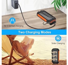 Rasbes 태양광 충전기 보조베터리 38800mAh, USB 포트 2개가 있는 휴대용 태양광 전화 충전기, LED 손전등, 야외 캠핑 여행용 IPX5 방수 및 충격 방지(주황색)