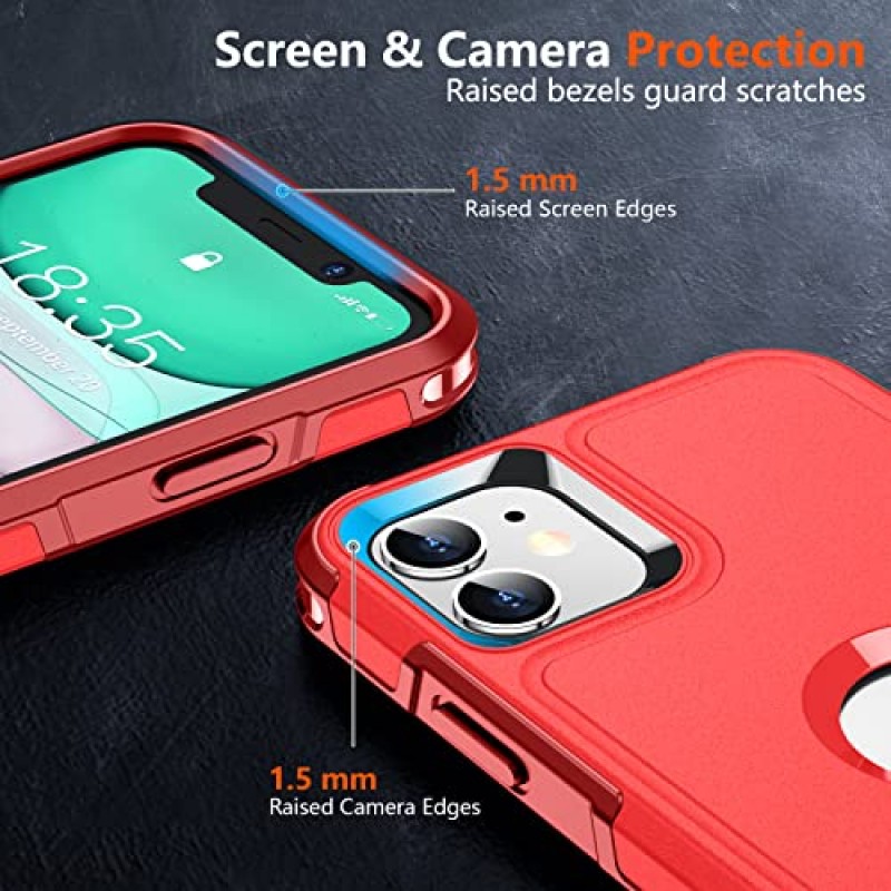 iPhone 11 케이스용 SPIDERCASE 충격 방지,[10 FT 군용 등급 낙하 보호], 2개[강화 유리 화면 보호 장치+카메라 렌즈 보호 장치] 고강도 전신 보호 휴대폰 케이스 포함, 빨간색