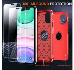 iPhone 11 케이스용 SPIDERCASE 충격 방지,[10 FT 군용 등급 낙하 보호], 2개[강화 유리 화면 보호 장치+카메라 렌즈 보호 장치] 고강도 전신 보호 휴대폰 케이스 포함, 빨간색