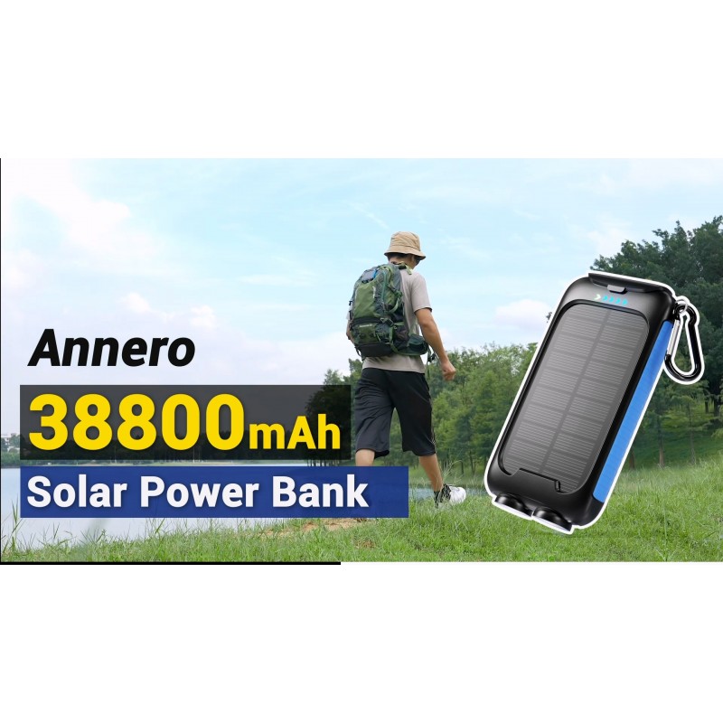 Annero 태양광 충전기-전원 은행 -38,800mAh 휴대용 태양광 전화 충전기, QC3.0 고속 충전기 3.1A Type C 및 모든 휴대폰 및 전자 장치용 LED 손전등이 있는 마이크로 USB 포트