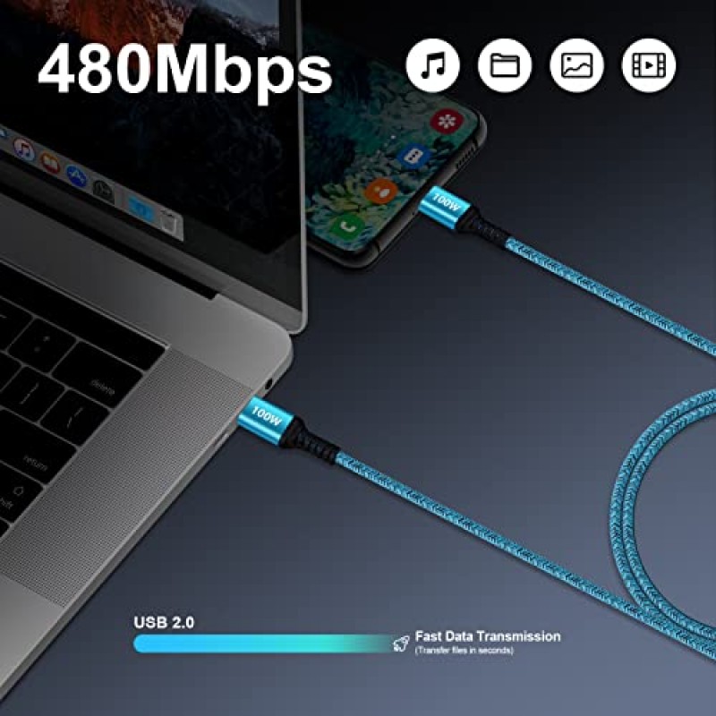 100W 5A USB C to C 케이블 안드로이드 충전기 코드 고속 타입 C to C 타입 차량용 고속 충전 삼성 갤럭시 A54/Z 플립 4/A24/A34/A23/A14/S23 울트라/S22 울트라/S23+/용 안드로이드 자동 USB C 케이블 A13/A53/A03S