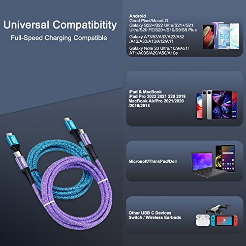 100W 5A USB C to C 케이블 안드로이드 충전기 코드 고속 타입 C to C 타입 차량용 고속 충전 삼성 갤럭시 A54/Z 플립 4/A24/A34/A23/A14/S23 울트라/S22 울트라/S23+/용 안드로이드 자동 USB C 케이블 A13/A53/A03S