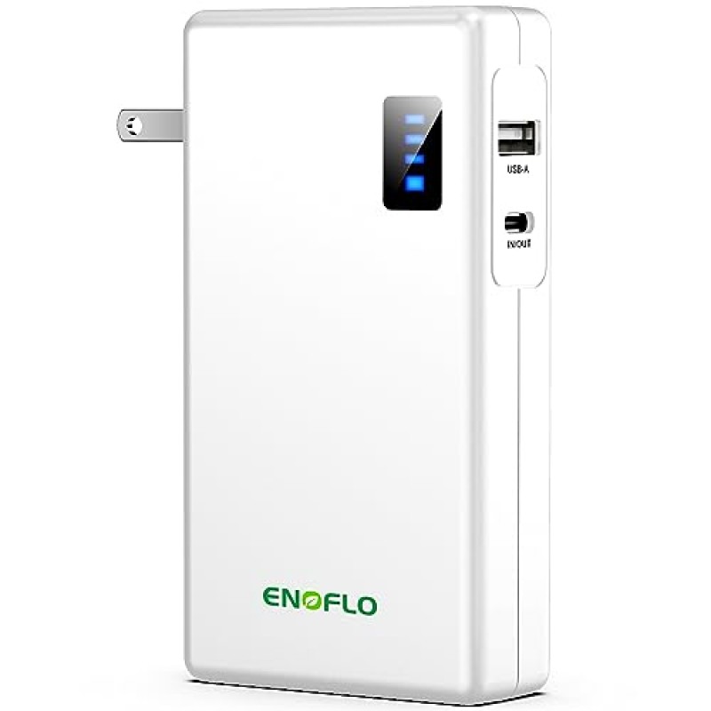 ENOFLO 보조베터리 AC 벽면 플러그가 내장된 휴대용 충전기 USB C 18W 고속 충전 배터리 팩 10000mAh 듀얼 USB 포트 스마트폰과 호환되는 외부 배터리 백업 전원 공급 장치(흰색)