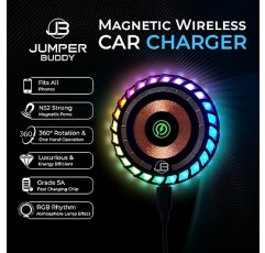 MagSafe 마그네틱 휴대폰 마운트 무선 충전기용 JUMPER BUDDY | 음악 반응등 - 차량용 휴대폰 홀더 | iPhone 14/13/12용 차량용 마운트 범용 에어벤트 클립 차량용 충전기, 360° 회전
