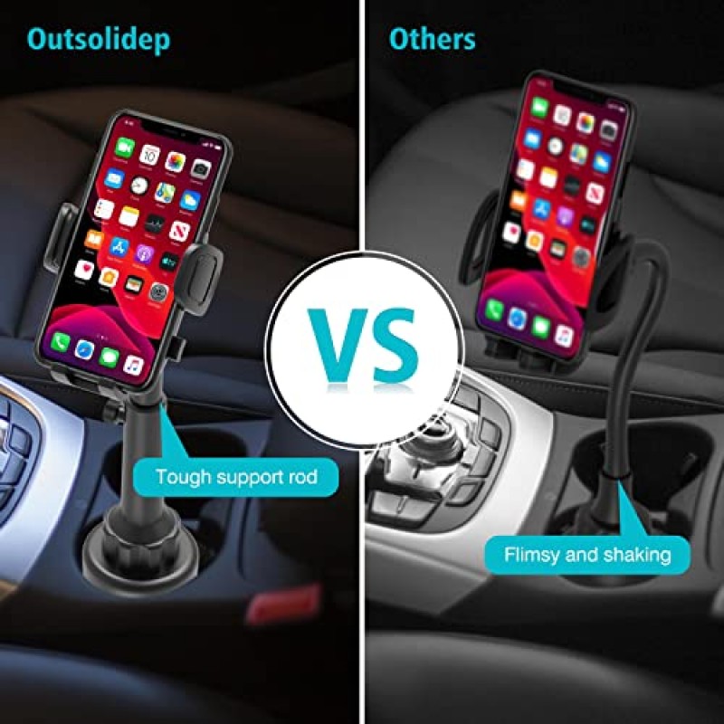 Outsolidep 자동차 컵 홀더 휴대폰 마운트, 조절 가능한 높이, 확장 가능한 베이스 및 360° 회전 기능이 있는 자동차 트럭용 범용 컵 홀더 크래들 휴대폰 홀더, iPhone, Andriod 휴대폰과 호환 가능
