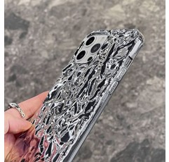 Yebowe iPhone 15 Pro 케이스와 호환 가능, 귀여운 3D Tin Foil Pleated Luxury Phone Cover 여성 소녀 실버 전기 도금 반짝 블링 디자이너 Soft Slim 보호 케이스 for iPhone 15 Pro