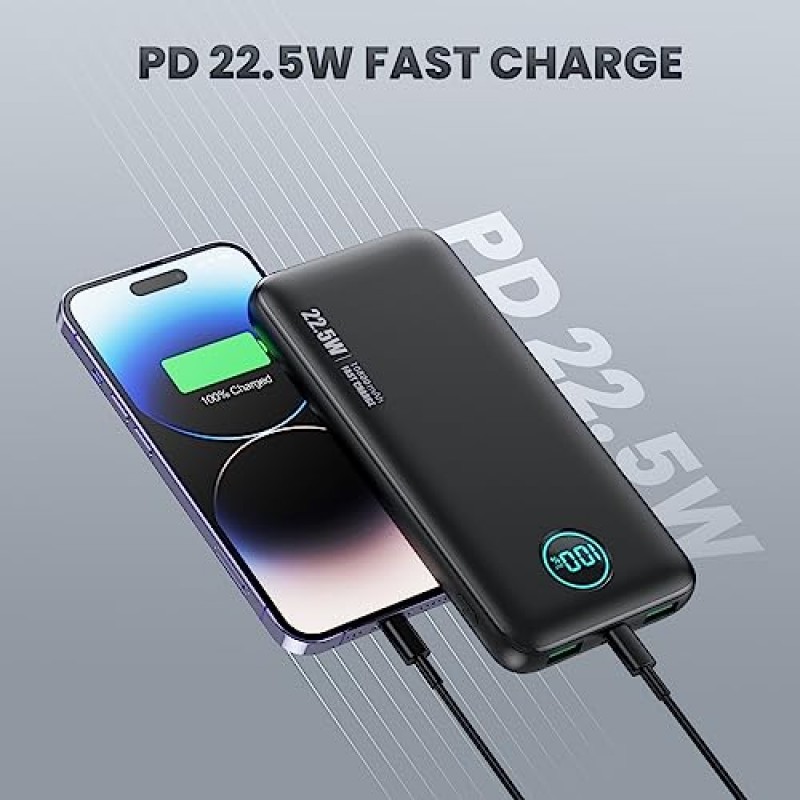 휴대용 충전기 10800mah, 울트라 슬림 22.5W LCD 디스플레이 전원 은행, 듀얼 QC 4.0 PD USB C 고속 충전 배터리 팩, 3 출력 휴대용 전화 충전기 아이폰 삼성 안드로이드 전화 등과 호환 가능