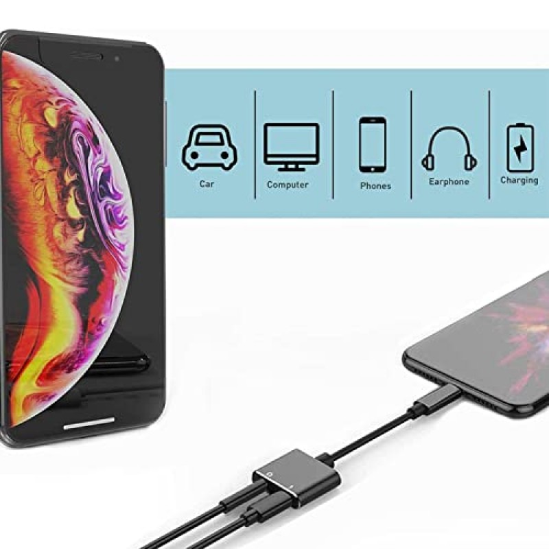 iPhone용 2팩 헤드폰 어댑터 [Apple MFi 인증], 2 in 1 Lightning-3.5mm Aux 오디오 어댑터 동글 충전기 분배기 iPhone 14/13/12/11/XS/XR/X/8/7용 iPhone 액세서리, 모든 iOS 지원