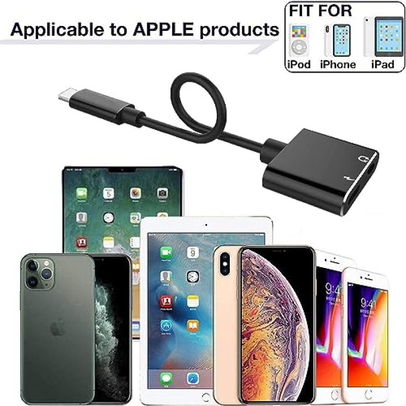 iPhone용 2팩 헤드폰 어댑터 [Apple MFi 인증], 2 in 1 Lightning-3.5mm Aux 오디오 어댑터 동글 충전기 분배기 iPhone 14/13/12/11/XS/XR/X/8/7용 iPhone 액세서리, 모든 iOS 지원