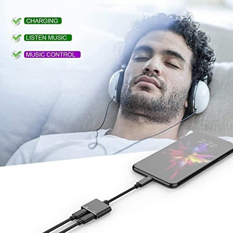 iPhone용 2팩 헤드폰 어댑터 [Apple MFi 인증], 2 in 1 Lightning-3.5mm Aux 오디오 어댑터 동글 충전기 분배기 iPhone 14/13/12/11/XS/XR/X/8/7용 iPhone 액세서리, 모든 iOS 지원