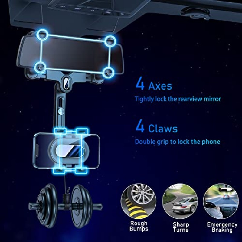 자동차 백미러용 SINSEN 휴대폰 마운트, 추가 통풍구 장착 클립이 있는 휴대폰 홀더, 720° 회전식 접이식 범용 핏, 눈높이 핸즈프리 GPS