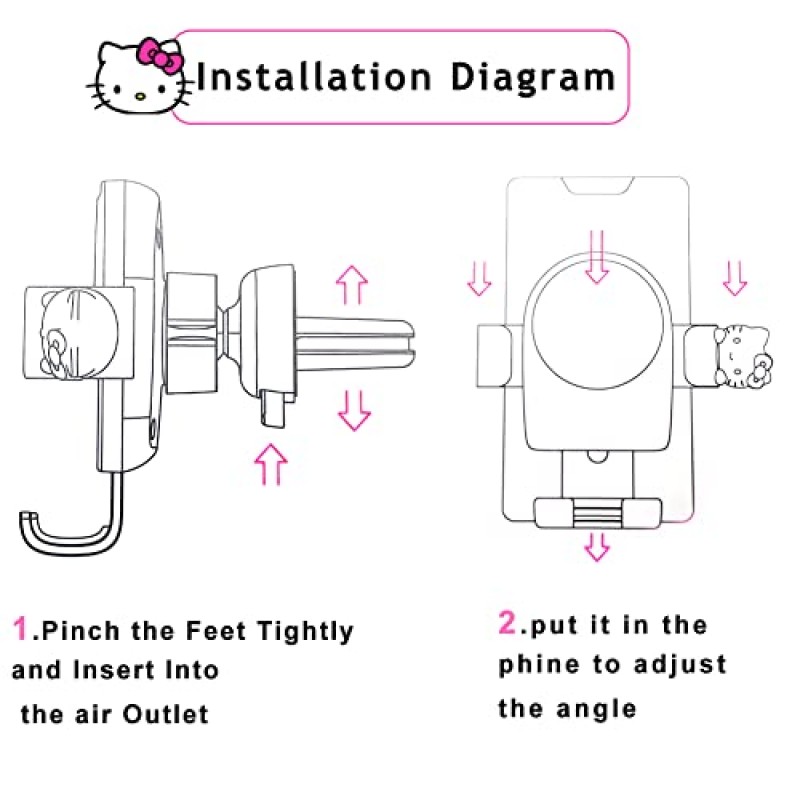 Tuins 자동차에 대 한 귀여운 휴대 전화 홀더, 자동차 공기 환기 클립에 대 한 핑크 헬로 키티 전화 마운트, 여자를위한 귀여운 고양이 자동차 장식 액세서리 여자