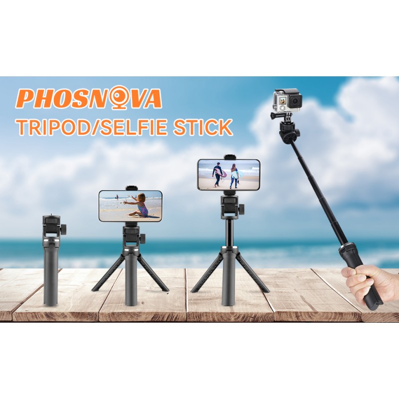 PHOSNOVA 휴대폰 삼각대 스탠드, 25인치 셀카봉 삼각대(리모컨 및 휴대폰 홀더 포함), iPhone, 카메라, Gopro용 확장형 데스크 삼각대