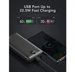 VRURC 휴대용 충전기 20000mAh, 고속 충전 전원 은행 USB C, LED 디스플레이가 장착된 4 출력 2 입력 충전 은행, 내장 벽면 플러그 및 케이블, 휴대폰 교체용 배터리, 검정색