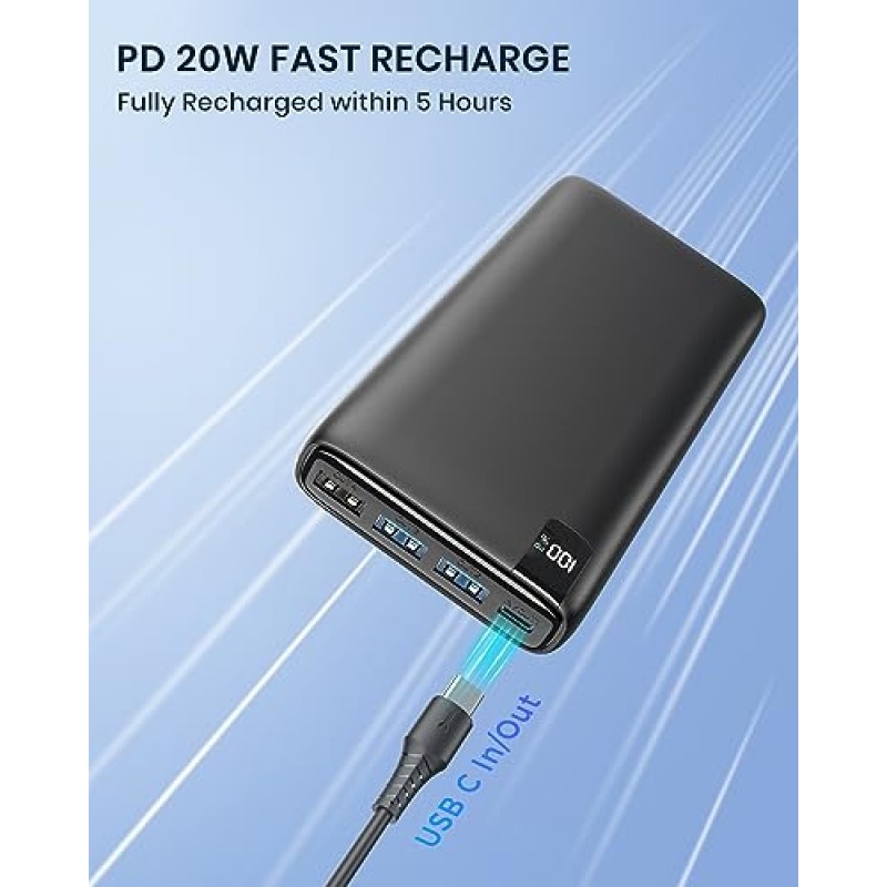 ADDTOP 전원 은행 26800mAh 휴대용 충전기, 22.5W 고속 충전 휴대용 전화 충전기 PD QC3.0 USB C 전화 태블릿용 LED 디스플레이가 있는 외부 배터리 팩