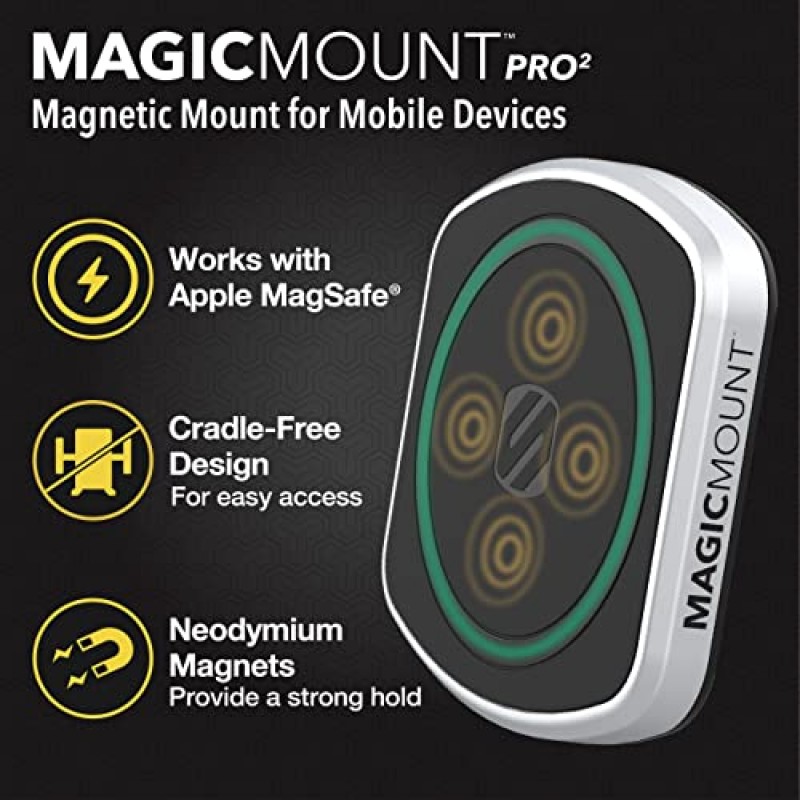 Scosche MP2AMPSPC-UB MagicMount Pro2 범용 MagSafe 플러시 자기 휴대폰 차량용 마운트(AMPS 장착 플레이트 포함) 호환 ProClip 차량별 마운트 베이스