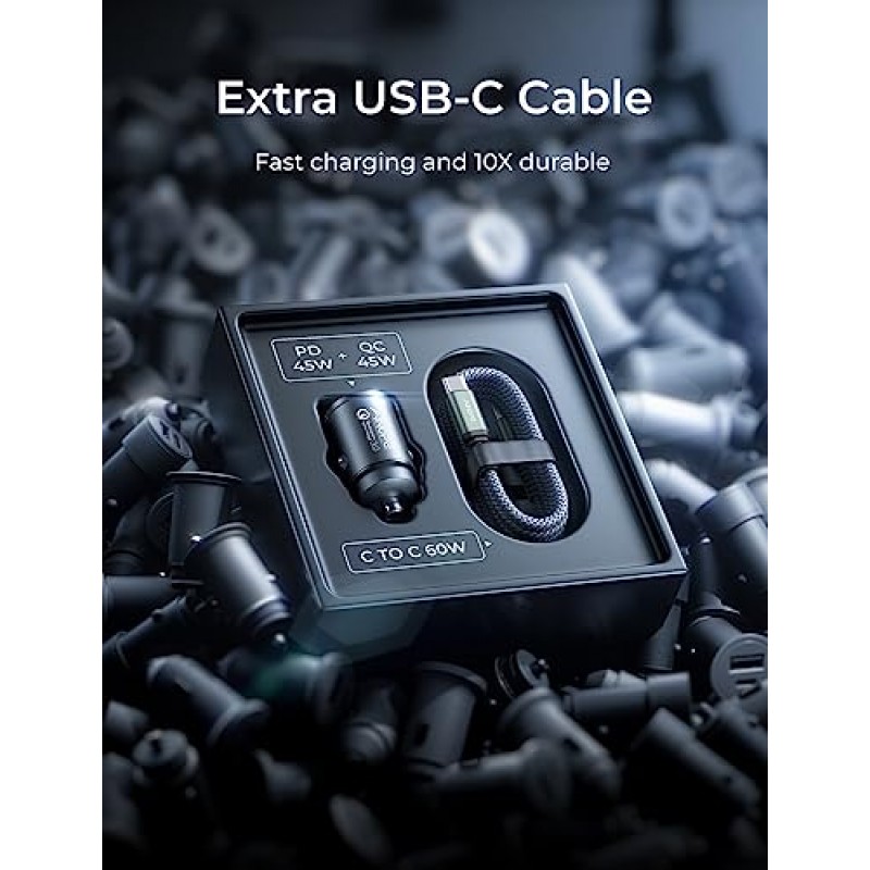 AINOPE 90W USB C 차량용 충전기, 3.3피트 나일론 유형 C 케이블이 포함된 고속 차량용 충전기, iPhone 15/15 Pro Max/15 Plus/Samsung S23,Piexl 7Pro,iPad용 미니 시가 라이터 USB 충전기