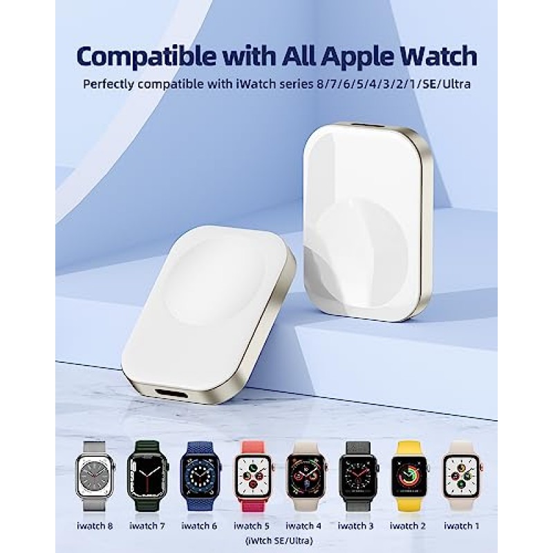 Apple Watch 충전기와 호환되는 Vipcase 휴대용 시계 충전기, 여행용으로 업그레이드된 자석 iPhone 충전 케이블과 호환되는 iWatch 충전기 iWatch 9/8/7/6/5/4/3/2/1/SE/Ultra용 고속 충전