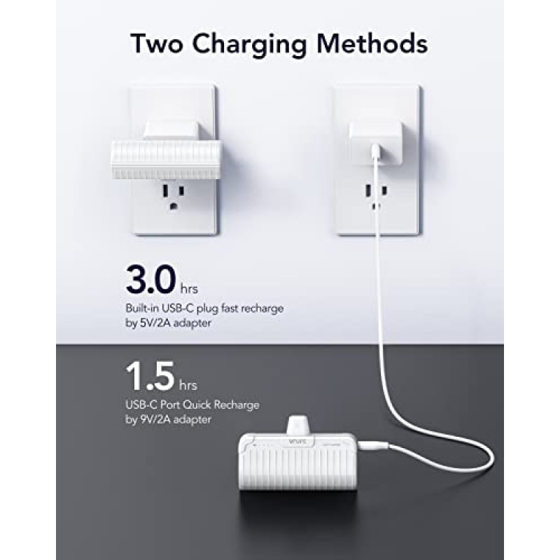 VRURC USB C 전원 은행, 5000mAh 미니 휴대용 충전기 고속 충전, 삼성 갤럭시 S20/S10/S9/S8/노트, 구글 픽셀, 안드로이드, LG 등과 호환되는 PD 20W 립스틱 크기의 휴대폰 충전기(흰색)