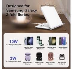 삼성용 무선 충전기, Samsung Galaxy Z Fold 5/4/3과 호환되는 2 in 1 무선 충전 스테이션, Samsung S23 Ultra/S22/Note20/Galaxy Buds2 Pro/2/Live용 충전, 흰색(어댑터 포함 안 됨)