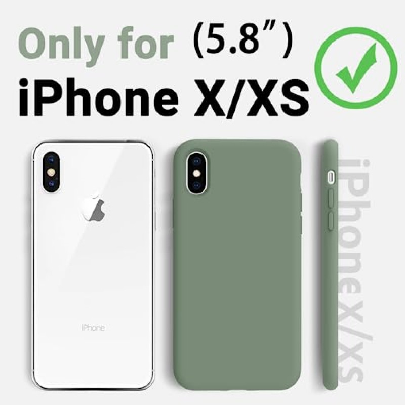 AOTESIER iPhone X 보호 케이스와 호환 가능, 액체 실리콘이 포함된 iPhone Xs 휴대폰 케이스 [부드러운 긁힘 방지 극세사 라이닝] 5.8인치 울트라 슬림 얇은 커버, Calke Green