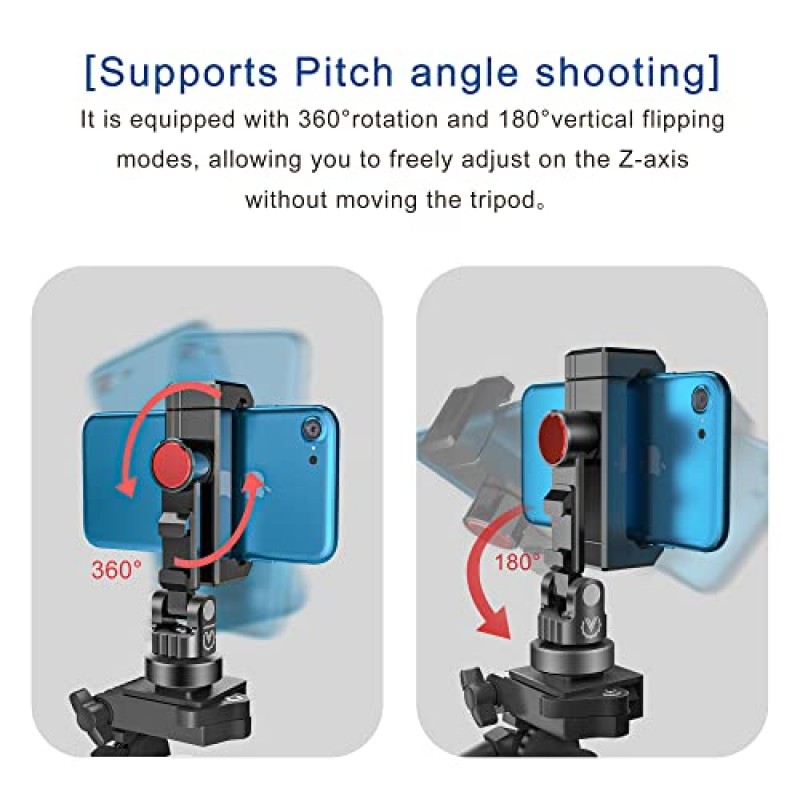 VICHSAMWY 풀 메탈 휴대폰 삼각대 마운트(콜드 슈즈 3개 및 1/4 Arca 포트 잠금 손잡이 포함), iPhone 14/13/12 Pro Max, Samsung S23 S22 Ultra, 모든 휴대폰과 호환되는 360° 스마트폰 삼각대 어댑터