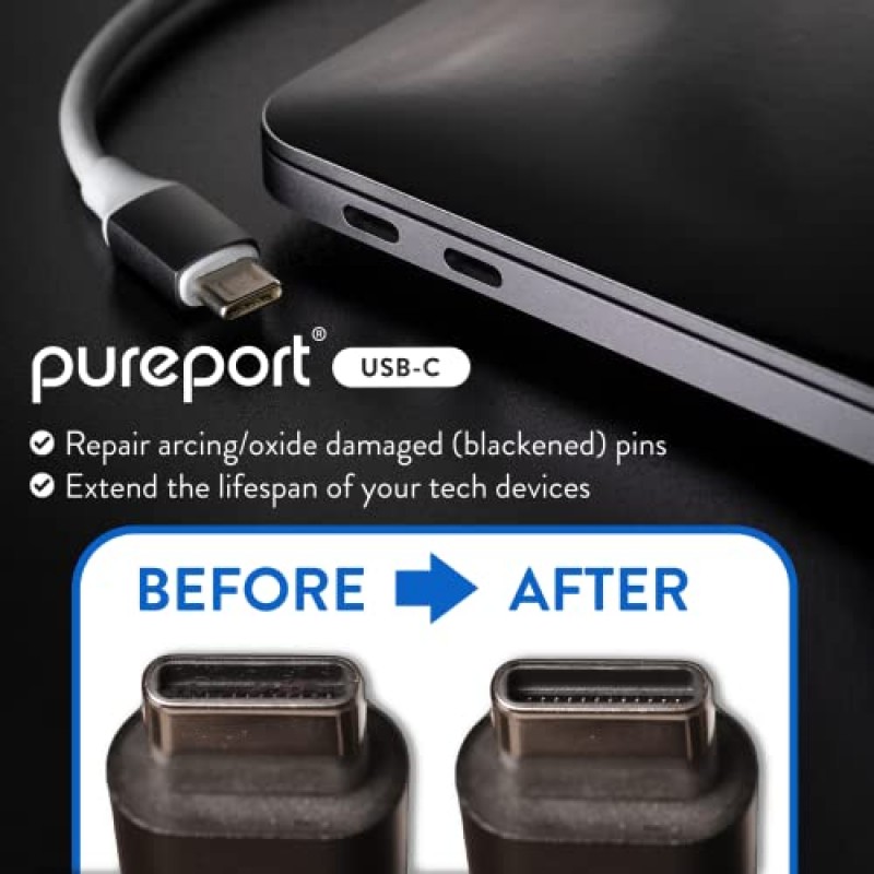 PurePort USB-C 다중 도구 휴대폰 청소 키트 | 깔끔한 수리 및 복원 휴대폰, 태블릿, 노트북 USB C 포트 및 케이블 - 이상적인 AirPod 클리너 키트인 AirSquares Cleaning Putty 포함(흰색)