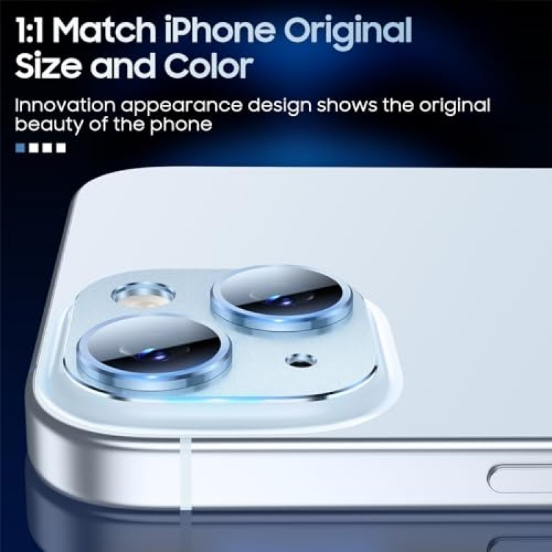 Uyiton iPhone 15 / iPhone 15 Plus 카메라 렌즈 보호 장치와 호환 가능, [깨지기 쉽지 않음][강력한 흡착][케이스 친화적] 금속 강화 유리 후면 카메라 스크린 커버 - 블루