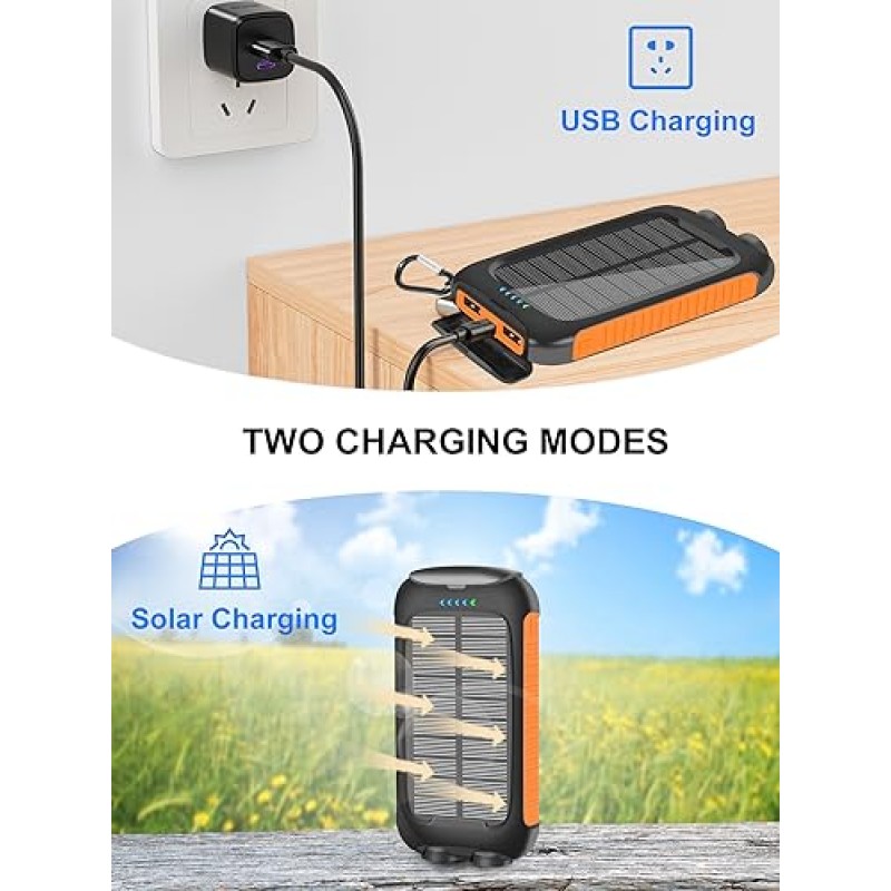 Kepswin Power-Bank-휴대용 충전기-38800mAh 전화 충전기 배터리 팩(LED 손전등/USB C 고속 충전 포함) 야외, 캠핑, 여행에 적합한 방수 외부 백업 태양광 발전 충전기