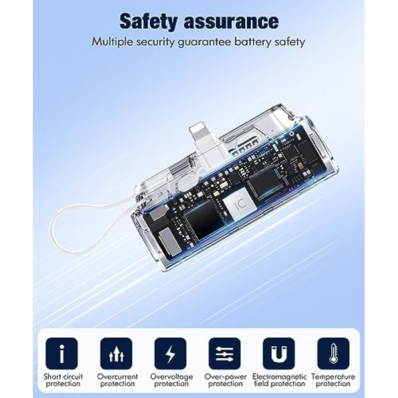 휴대용 충전기 전원 은행 - 8000mAh 소형 휴대용 휴대폰 충전기 5V3.1A 고속 충전기 내장 Type-C 케이블 및 휴대폰 홀더 iPhone 및 Android 휴대폰용 귀여운 배터리 팩(흰색)