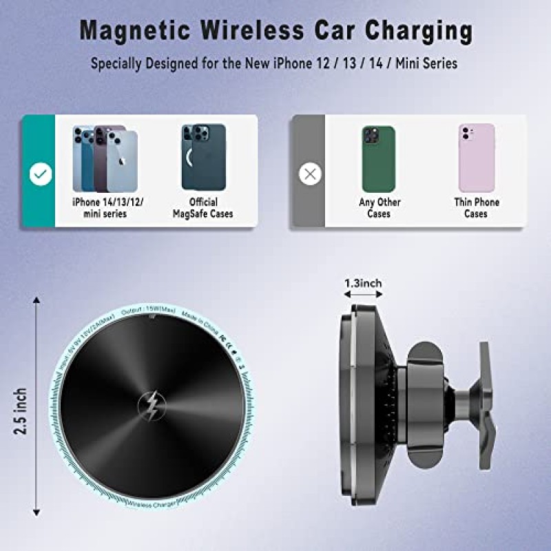 KUCOK Highlander 자기 무선 차량용 충전기 마운트, Toyota Highlander 2020-2023에 적합 (Grand Highlander 제외), MagSafe iPhone 15/14/13/12/Mini 시리즈, 15W Highlander 무선 충전기 스탠드 용