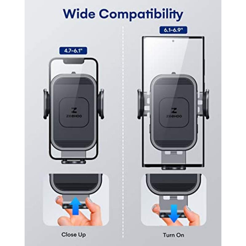 차량용 무선 충전기 [알루미늄 강력 흡입 ARM] ZeeHoo 15W 고속 충전 자동 클램핑 차량용 마운트, Dash&Vent iPhone 14 13 12, Samsung S23 Ultra, S21 등을 위한 무선 차량용 휴대폰 충전기 홀더