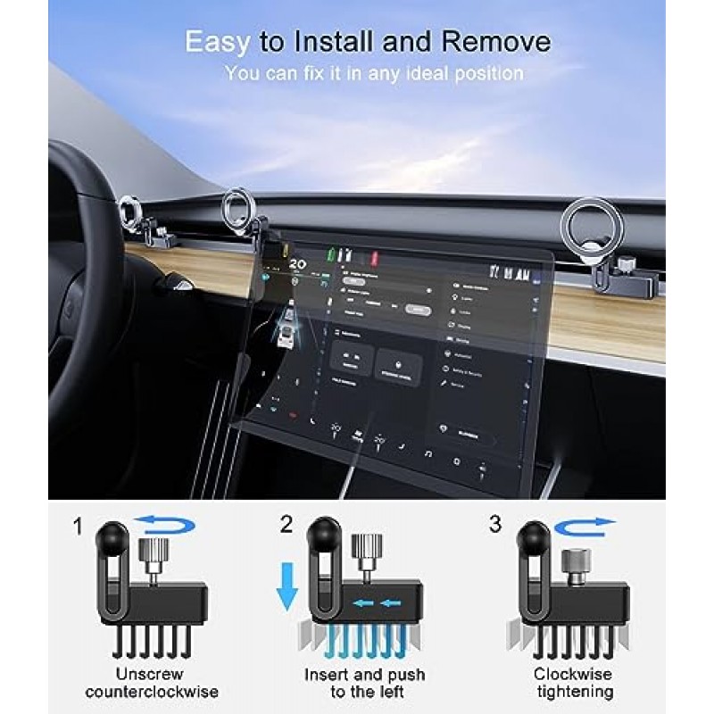 Jkoailiwi 탈착식 Tesla Model 3/Y 휴대폰 마운트 홀더 - [한 손 사용] 조정 가능한 자기 Tesla 차량 통풍구 휴대폰 홀더 - MagSafe iPhone 15/14/13/12와 호환되는 2023 Tesla Model 3/Y 액세서리
