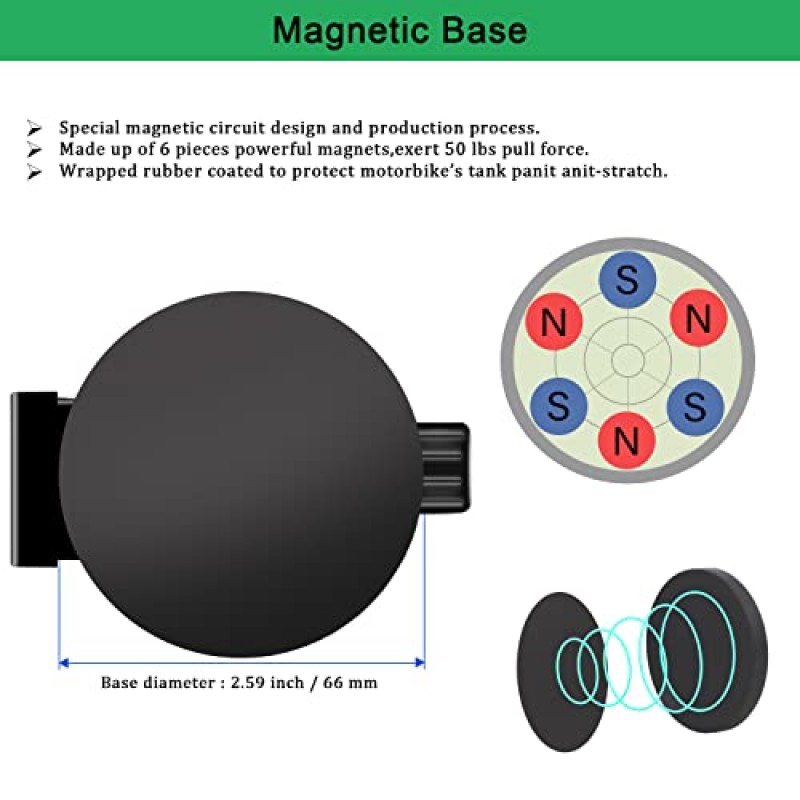 Mippko 자기 오토바이 휴대폰 홀더, 강력한 자기 유인 탱크, 미끄럼 방지 및 긁힘 방지, 3.5~7.5