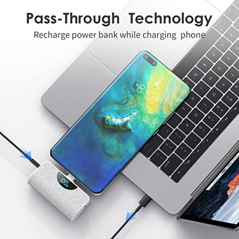 [2 팩] 미니 휴대용 충전기 USB-C 전원 은행 5200mAh,LCD 디스플레이 15W PD 고속 충전 배터리 팩 백업 충전기 삼성 Galaxy S22/S21/S10/S9,Note 20/10,Moto,LG,Android 휴대폰 등과 호환 가능