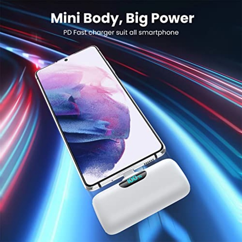 [2팩] 미니 휴대용 충전기 5000mAh 전원 은행, 3A PD USB C 휴대폰 휴대용 전원, LCD 디스플레이 배터리 팩, 안드로이드 폰/삼성 갤럭시 S22,S21/노트/모토/LG/픽셀/넥서스 요법과 호환 가능