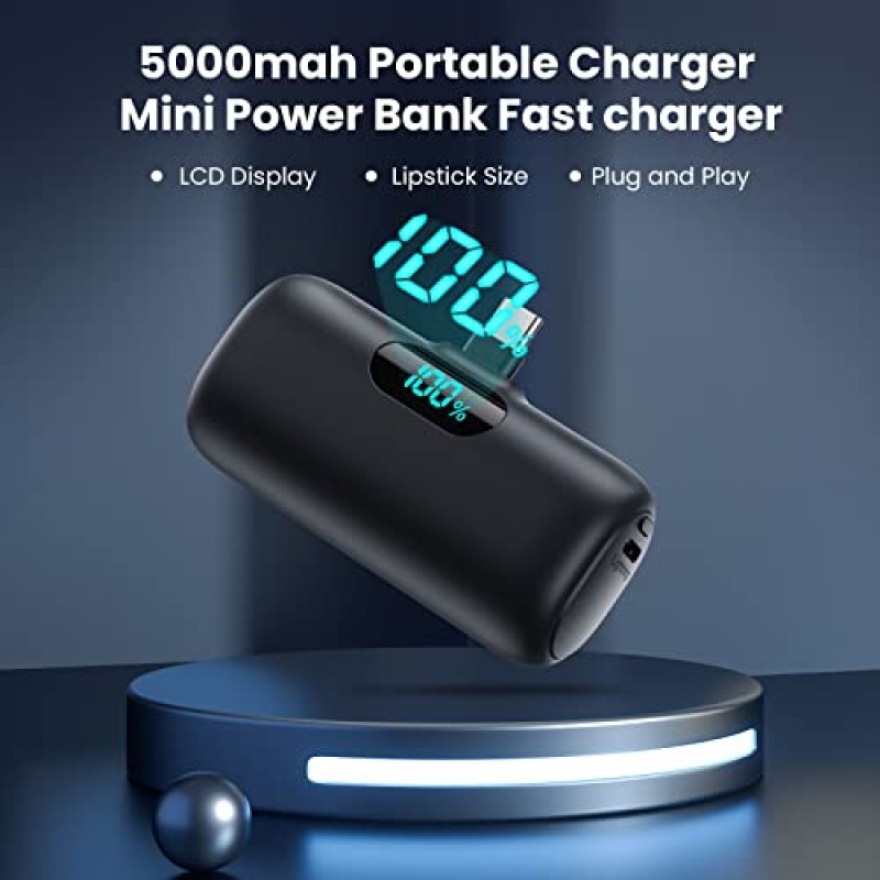 [2팩] 미니 휴대용 충전기 5000mAh 전원 은행, 3A PD USB C 휴대폰 휴대용 전원, LCD 디스플레이 배터리 팩, 안드로이드 폰/삼성 갤럭시 S22,S21/노트/모토/LG/픽셀/넥서스 요법과 호환 가능