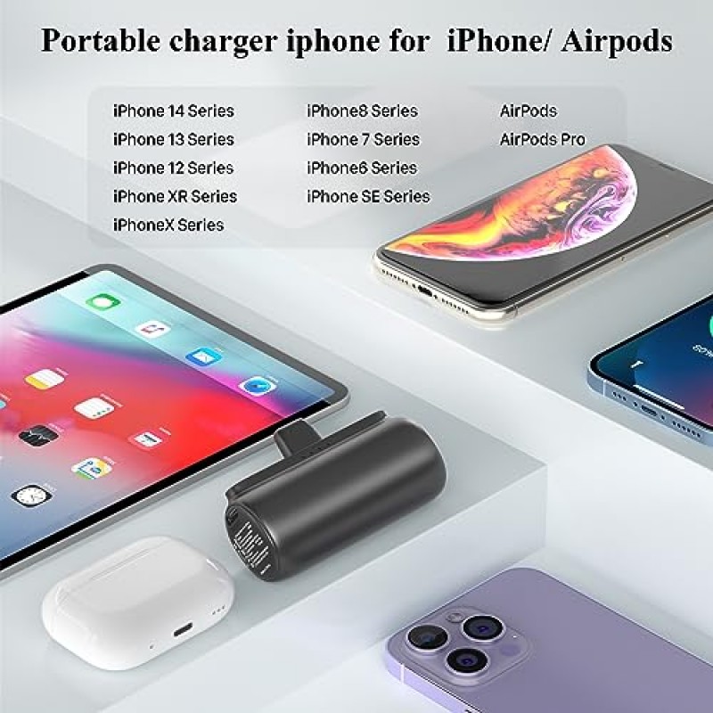 iPhone용 OHZHAO 보조베터리(2팩), 업그레이드된 5500mAh 휴대용 충전기 iPhone 고속 충전, 초소형 무선 iPhone 배터리 팩, iPhone 14/14 Pro Max/13/13 Pro/12/11 등용 휴대용 충전기