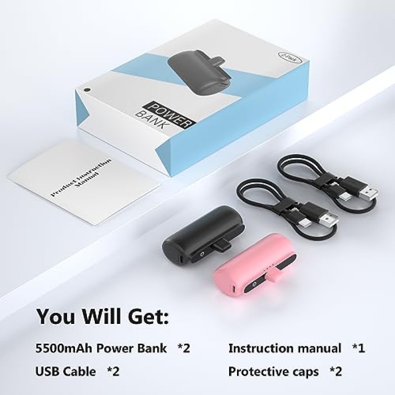 iPhone용 OHZHAO 보조베터리(2팩), 업그레이드된 5500mAh 휴대용 충전기 iPhone 고속 충전, 초소형 무선 iPhone 배터리 팩, iPhone 14/14 Pro Max/13/13 Pro/12/11 등용 휴대용 충전기