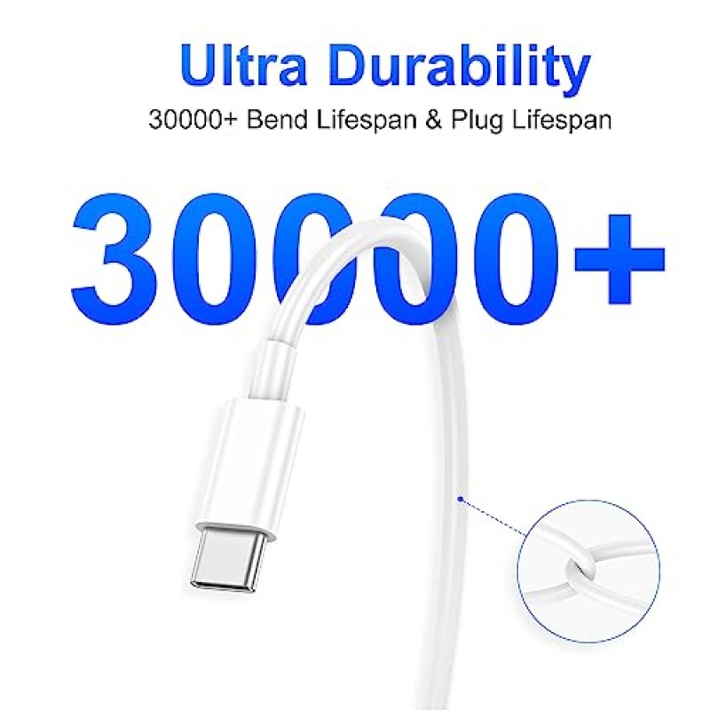 Apple USB C - USB C 충전 케이블 4팩 10피트,60W [Apple MFi 인증] C형 - C형 고속 충전기 코드, 새로운 ipad Pro 12.9/11, Air 4/5, Mini 6, MacBook Air와 호환 가능(흰색)